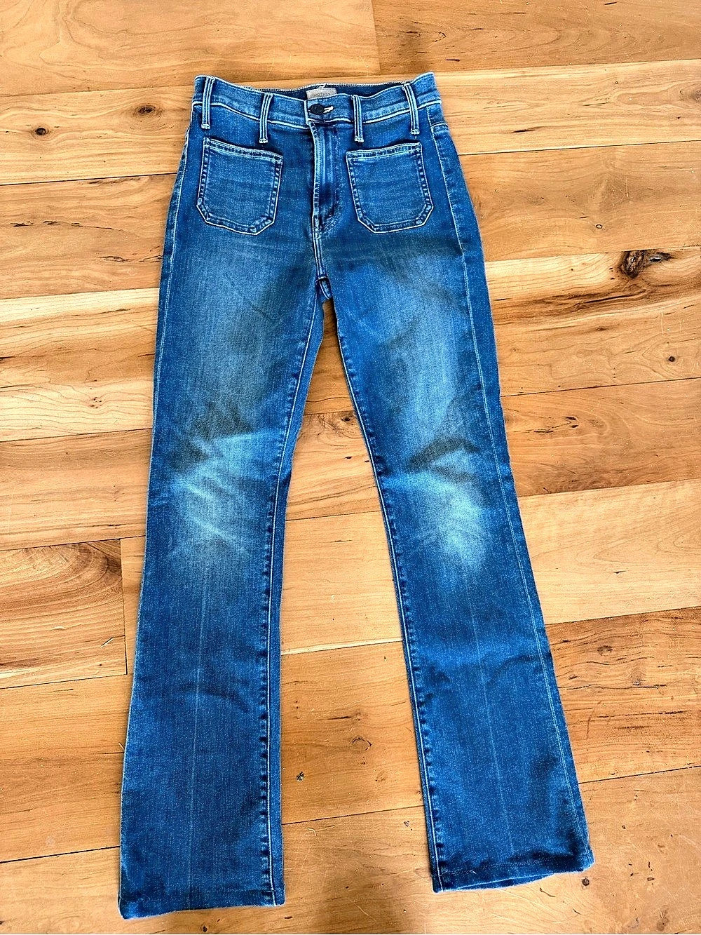 Mother The Patch Pocket  Flare Jeans Blue Waist 25 Faded Blue Denim